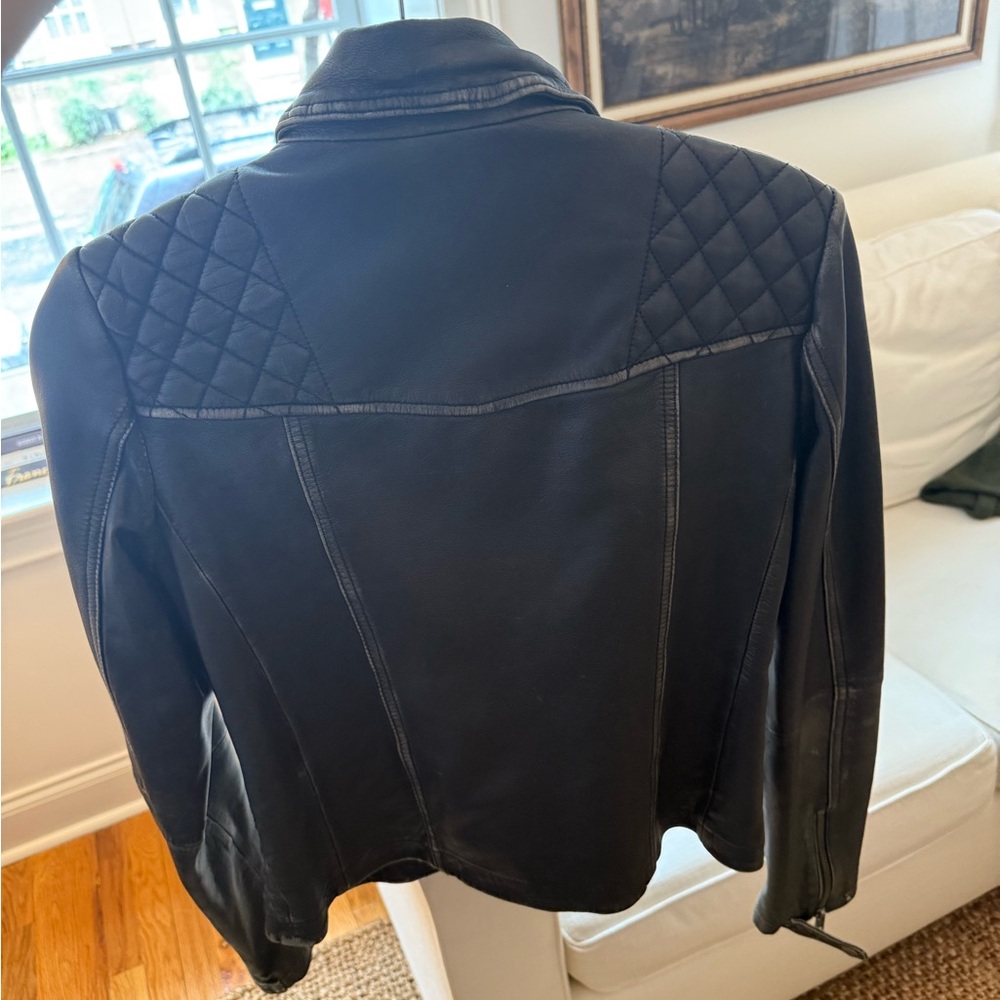 Black Leather Biker Jacket - Picture 5 of 6